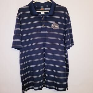Harley Davidson dark blue striped polo shirt size XL Biker Preppy Moto